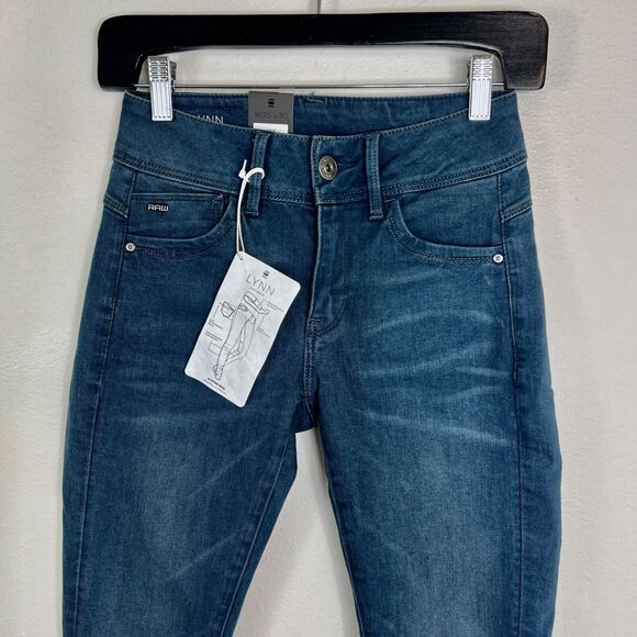 G-Star Raw Womens Lynn Mid Skinny Jeans W25 L30 Dark Blue Dk Aged Wash - Picture 3 of 9
